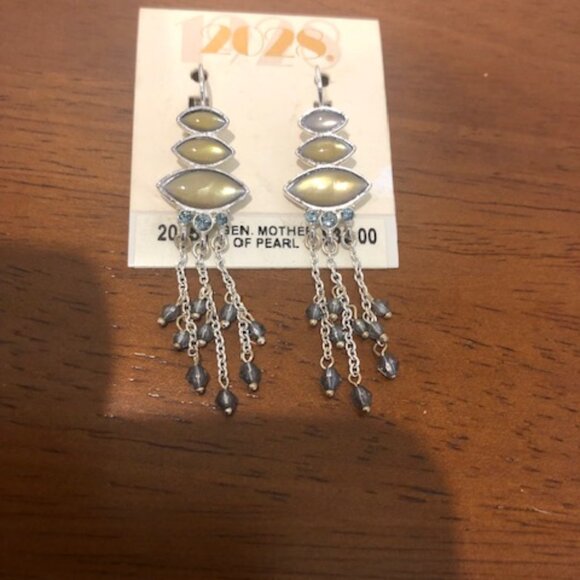 2028 Silver Tone Yellow Blue Mother Of Pearl Drop Earrings NWT. - Picture 3 of 11